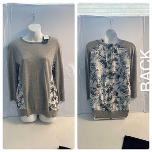 Magaschoni Cashmere Silk Gris Floral Print Sweater, 3/4 Sleeve, Size Small NWT